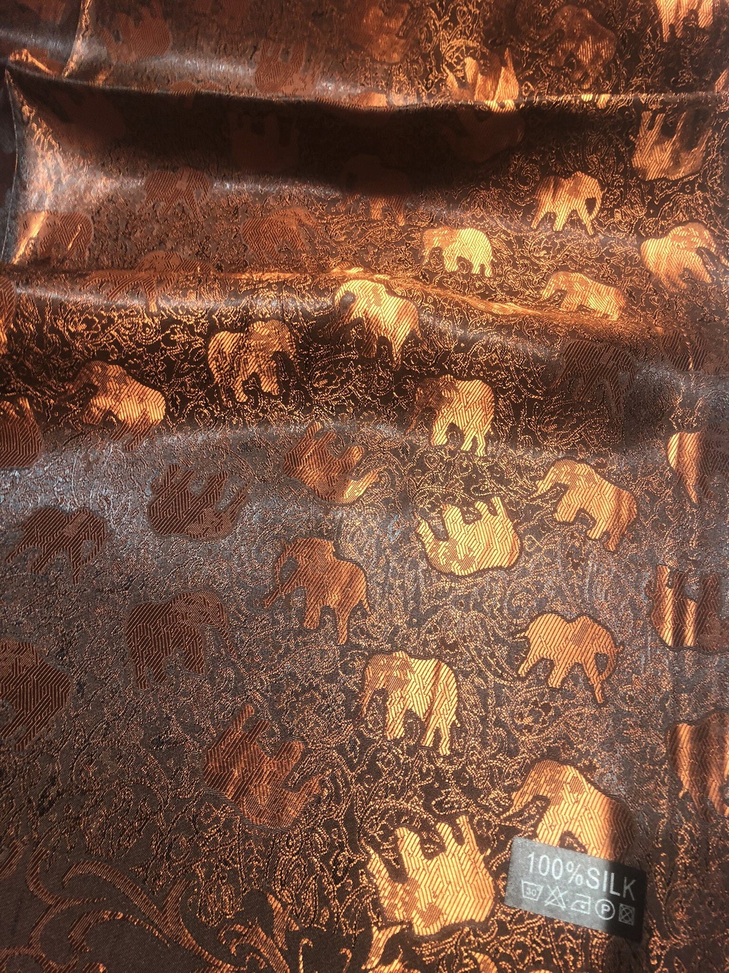 Bronze Elephants Silk Scarf Lover Gray Gypsy