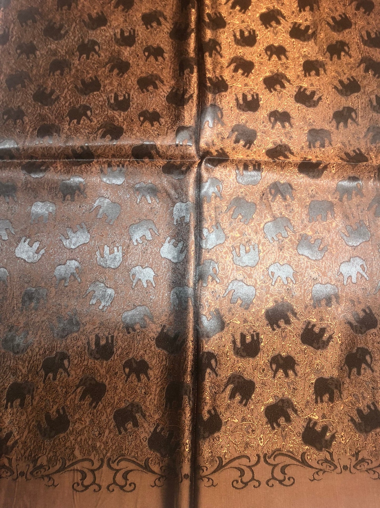 Bronze Elephants Silk Scarf Lover Gray Gypsy