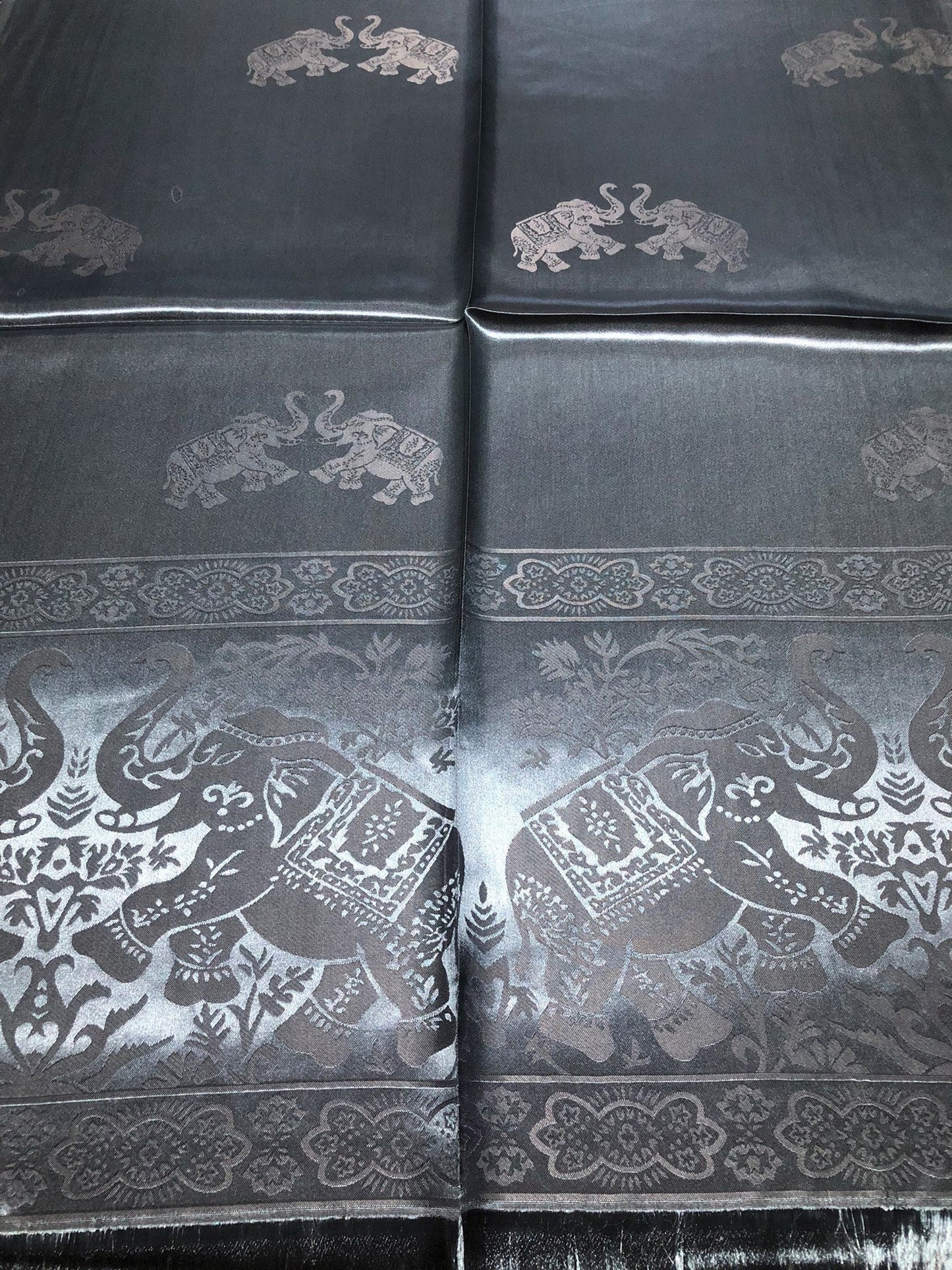 Woman Silk Scarf Blue Gray Elephants Lover