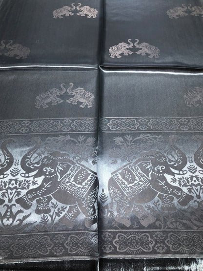 Woman Silk Scarf Blue Gray Elephants Lover