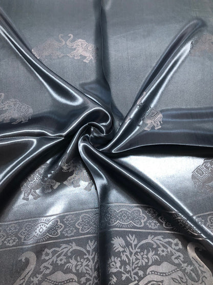 Woman Silk Scarf Blue Gray Elephants Lover