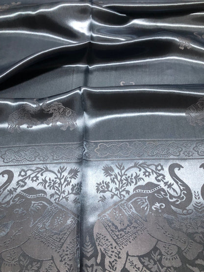 Woman Silk Scarf Blue Gray Elephants Lover