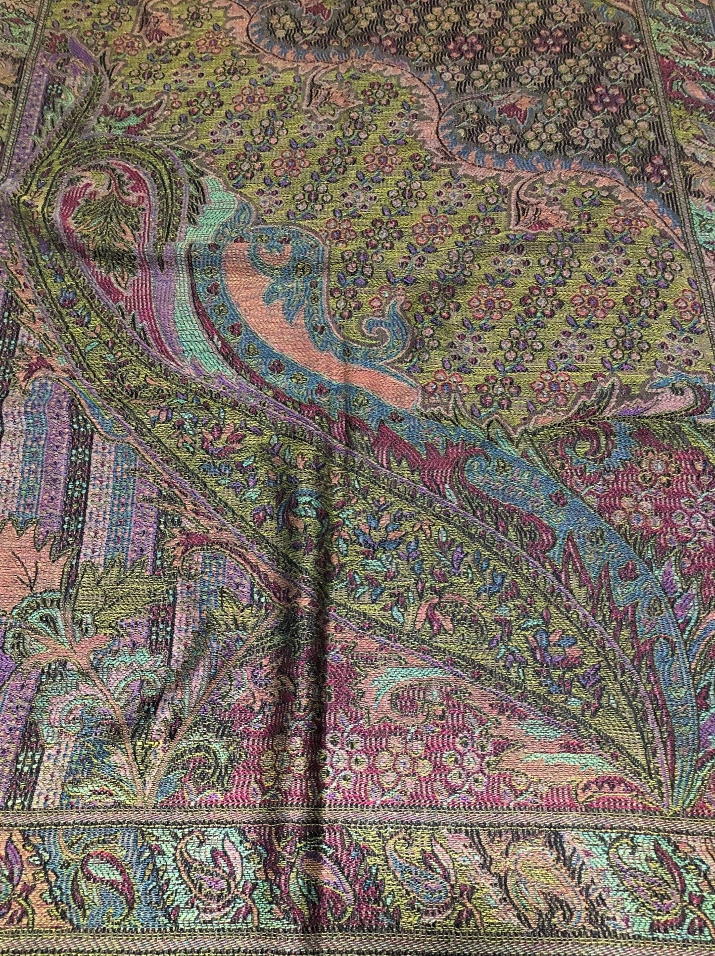 Colorful Pashmina Scarf Black Fringes Ethnic Paisley