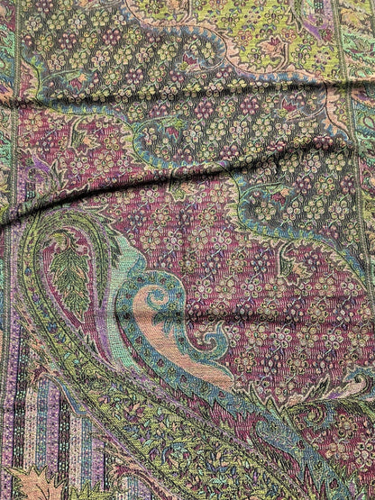 Colorful Pashmina Scarf Black Fringes Ethnic Paisley