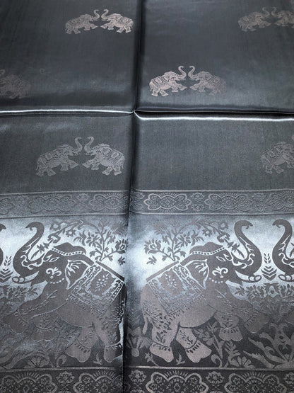 Woman Silk Scarf Blue Gray Elephants Lover