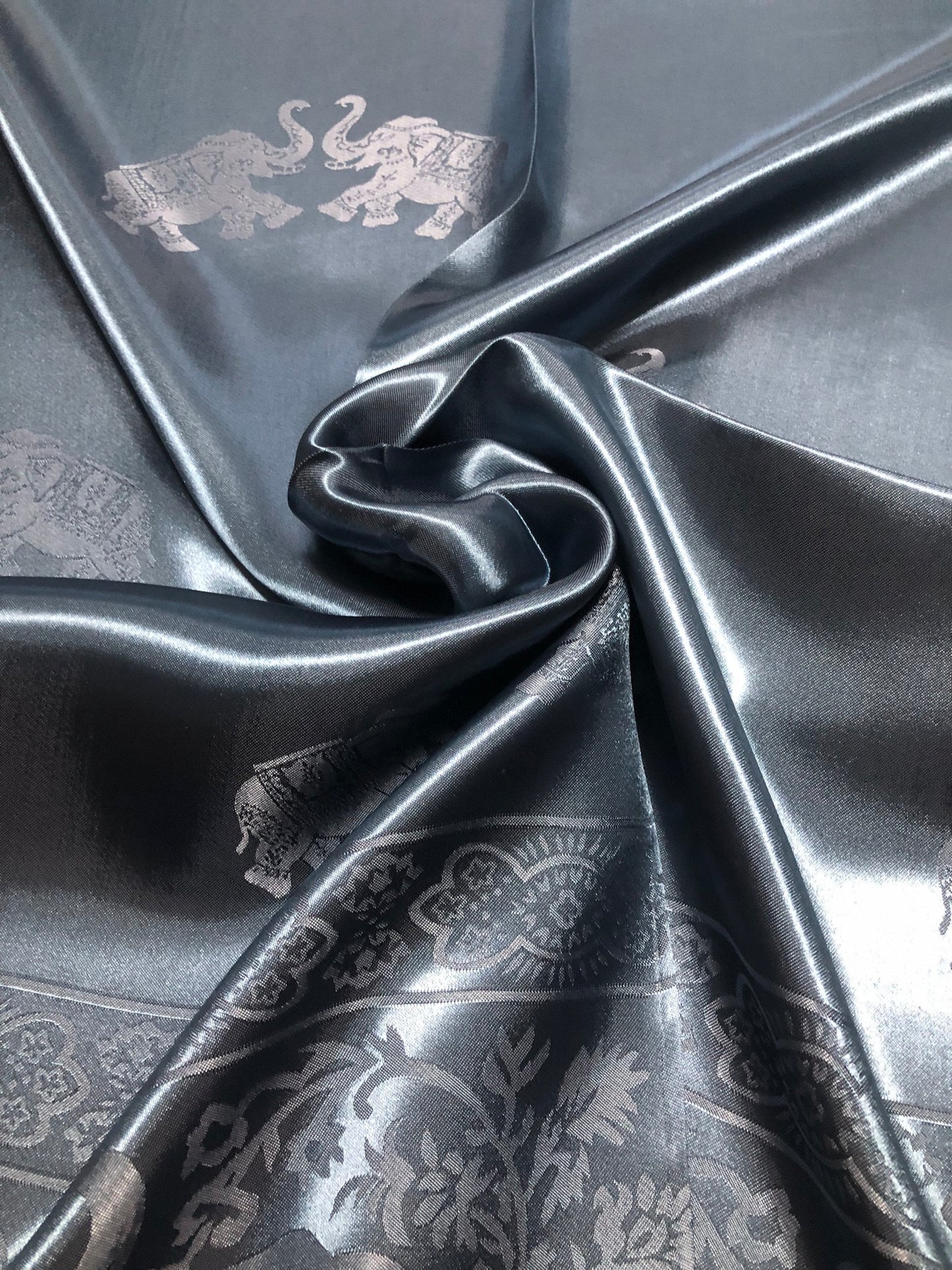 Woman Silk Scarf Blue Gray Elephants Lover