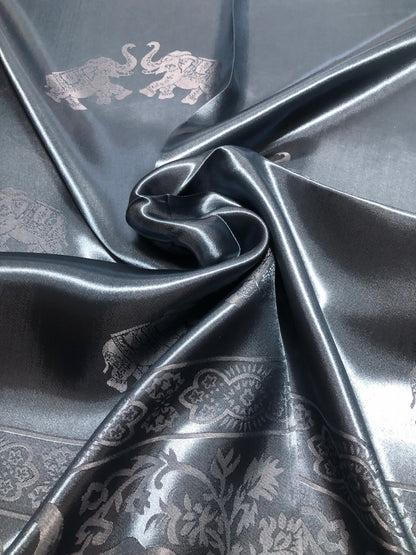 Woman Silk Scarf Blue Gray Elephants Lover