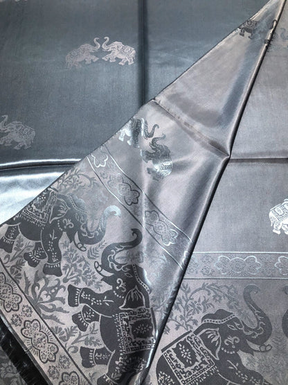 Woman Silk Scarf Blue Gray Elephants Lover