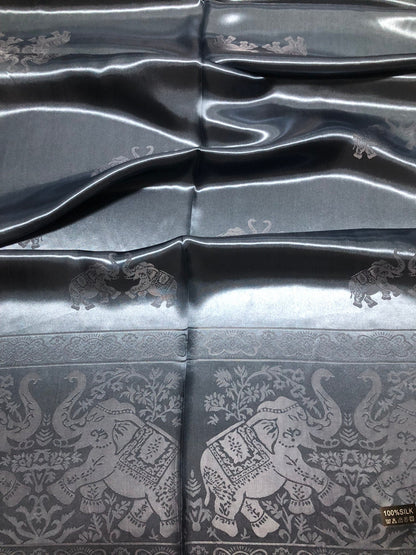 Woman Silk Scarf Blue Gray Elephants Lover