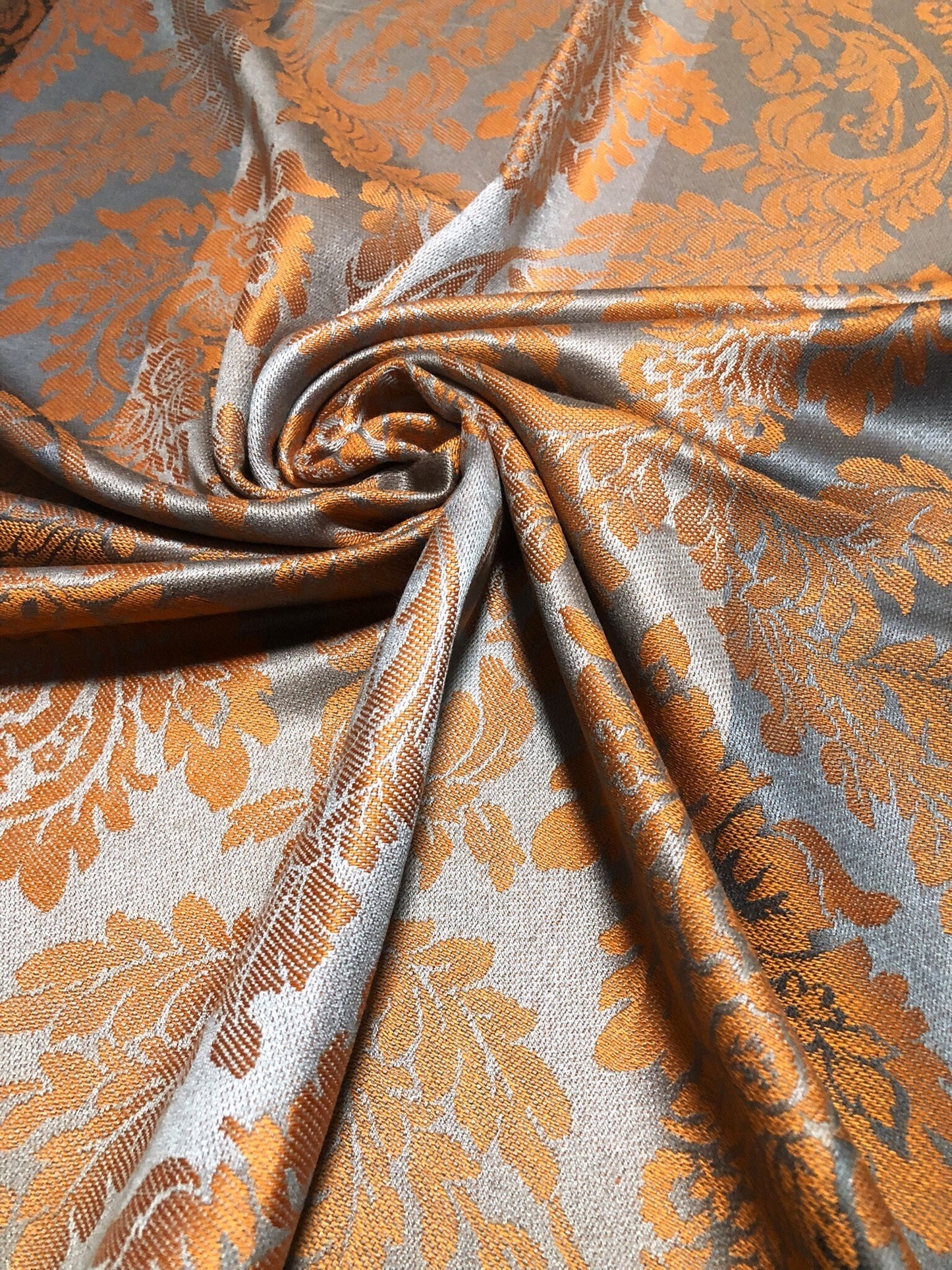 Orange And Gray Cashmere Scarf Hair Wrap