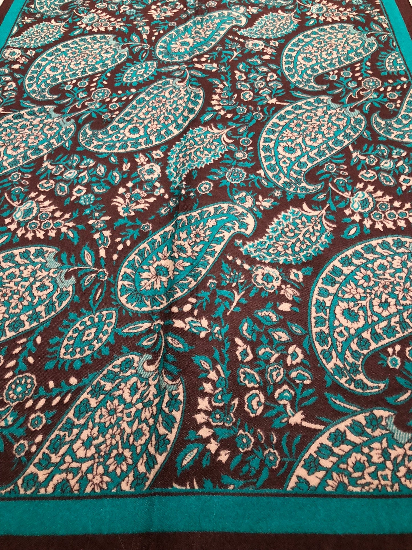 Black And Green Cashmere Scarf Paisley Silky