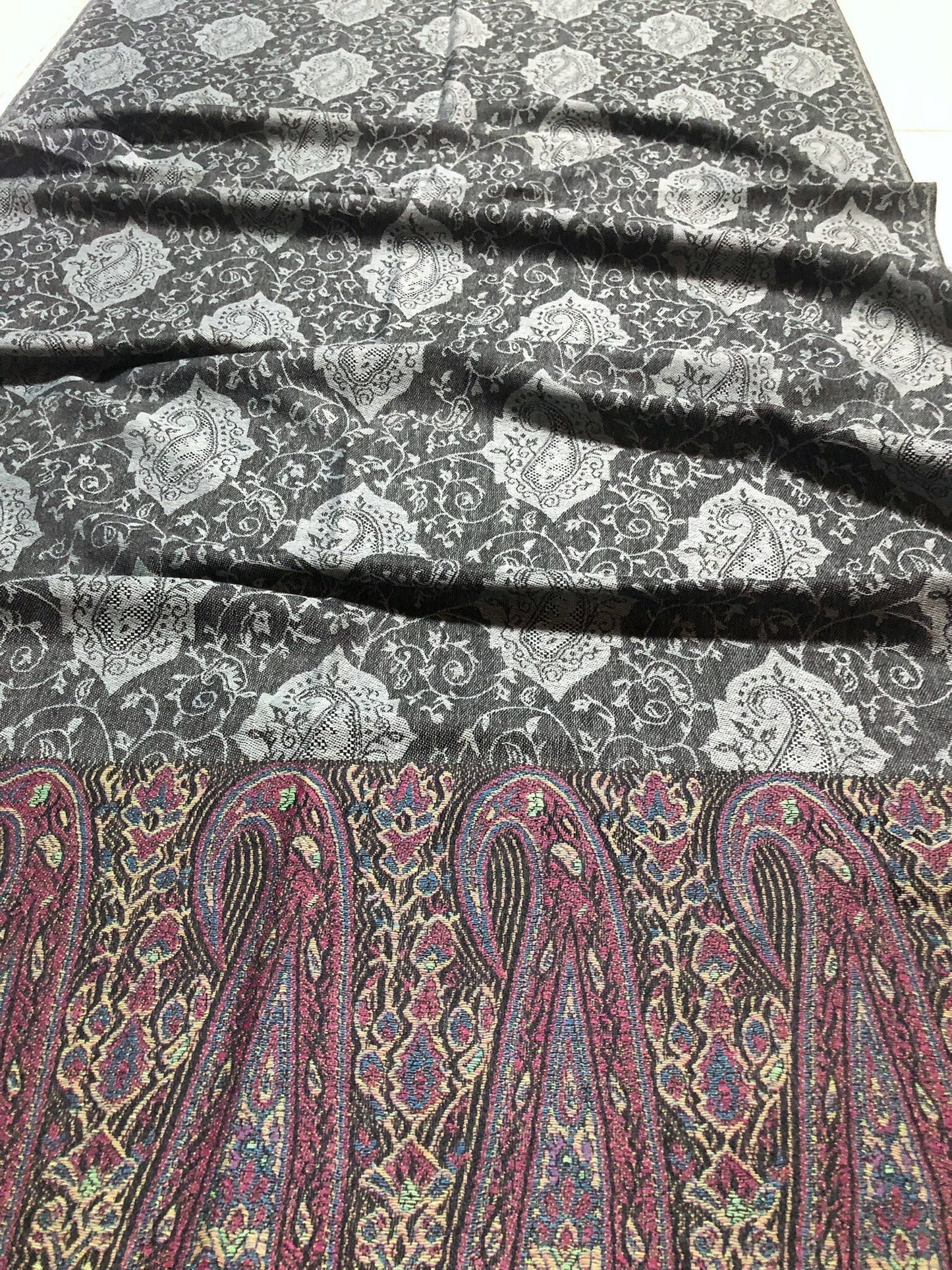Gray Pashmina Scarf Paisley Wraps God Eyes