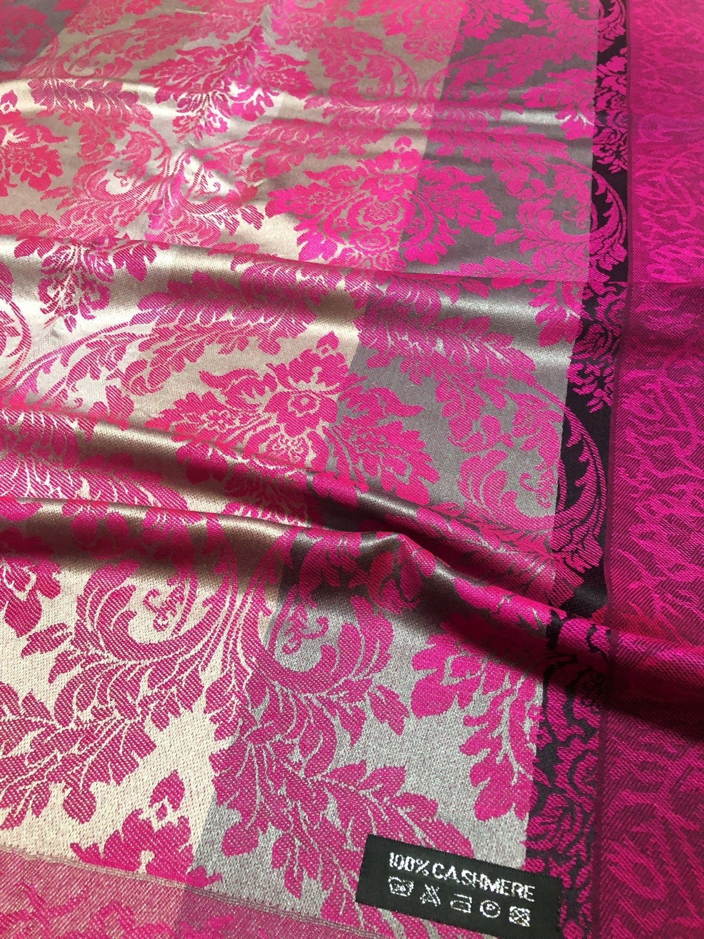 Fuchsia Gray Cashmere Scarf Hair Wrap Feeling