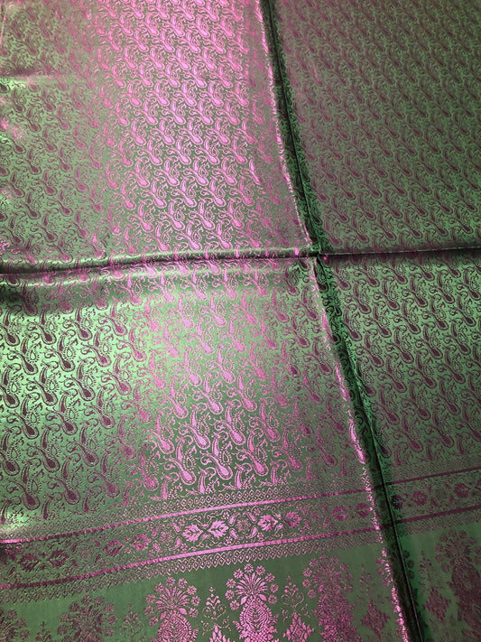 Green Hot Pink Silk Scarf - Paisley Shawl - Shiny Bohemian Festival Wrap