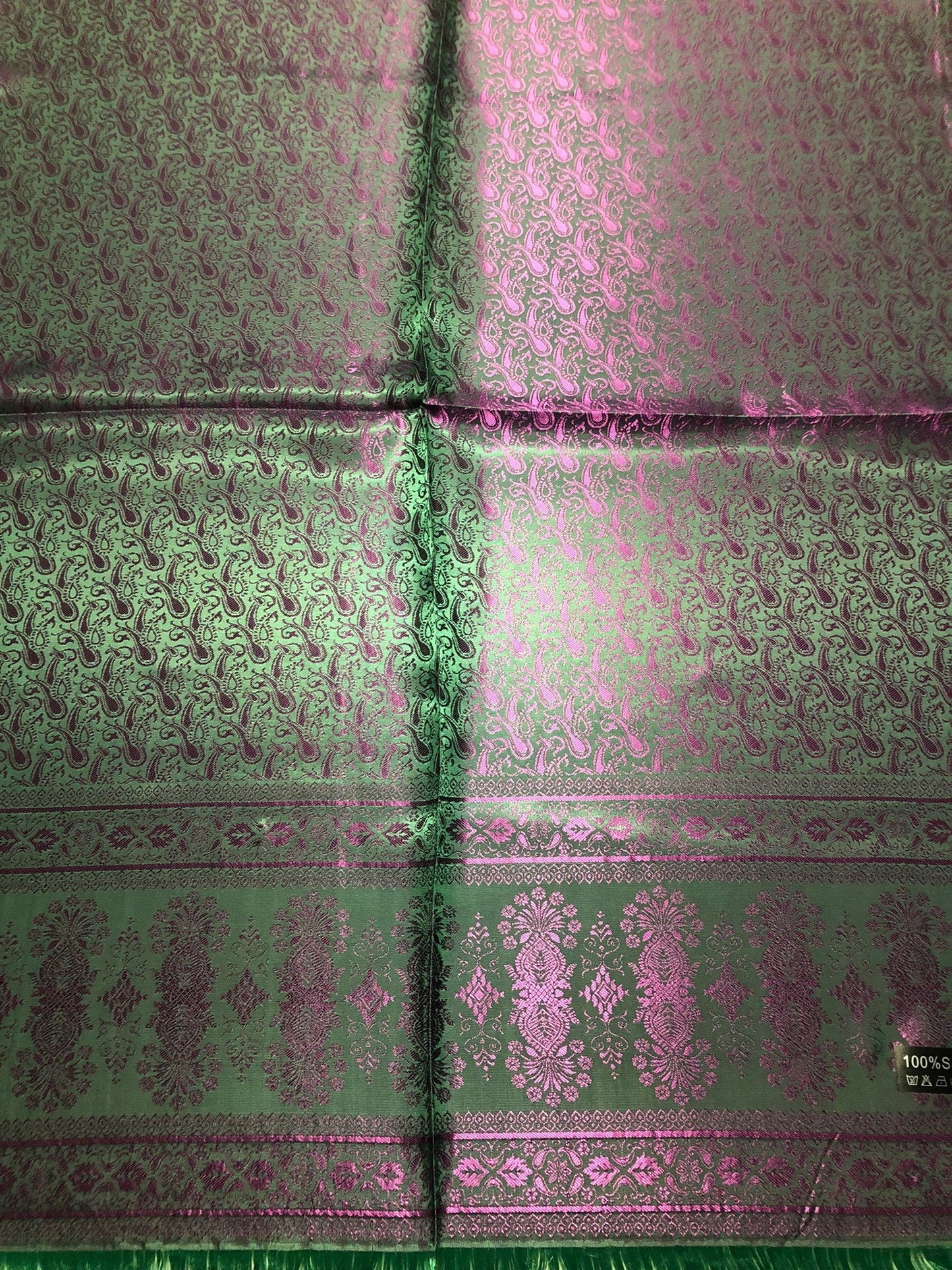 Green Hot Pink Silk Scarf Paisley For