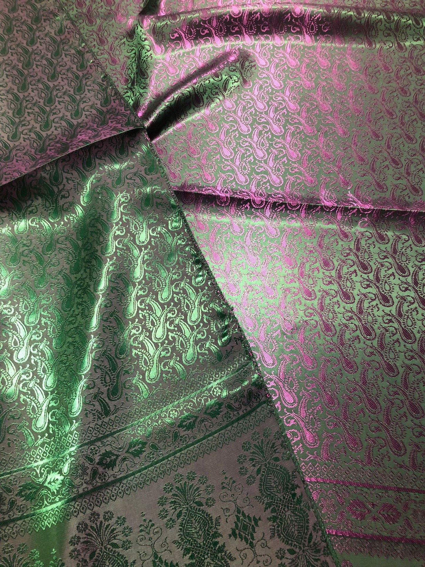 Green Hot Pink Silk Scarf Paisley For