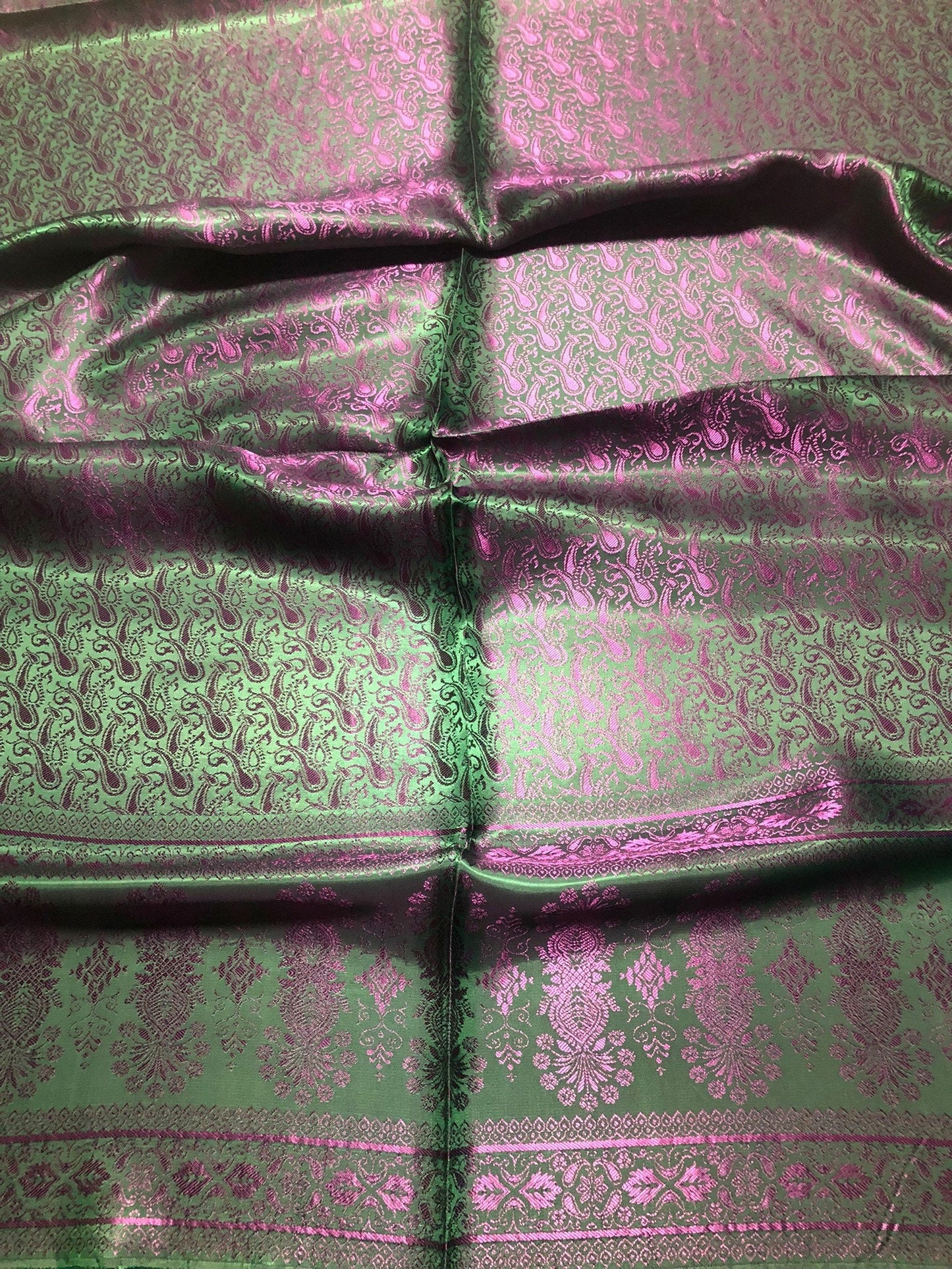 Green Hot Pink Silk Scarf Paisley For