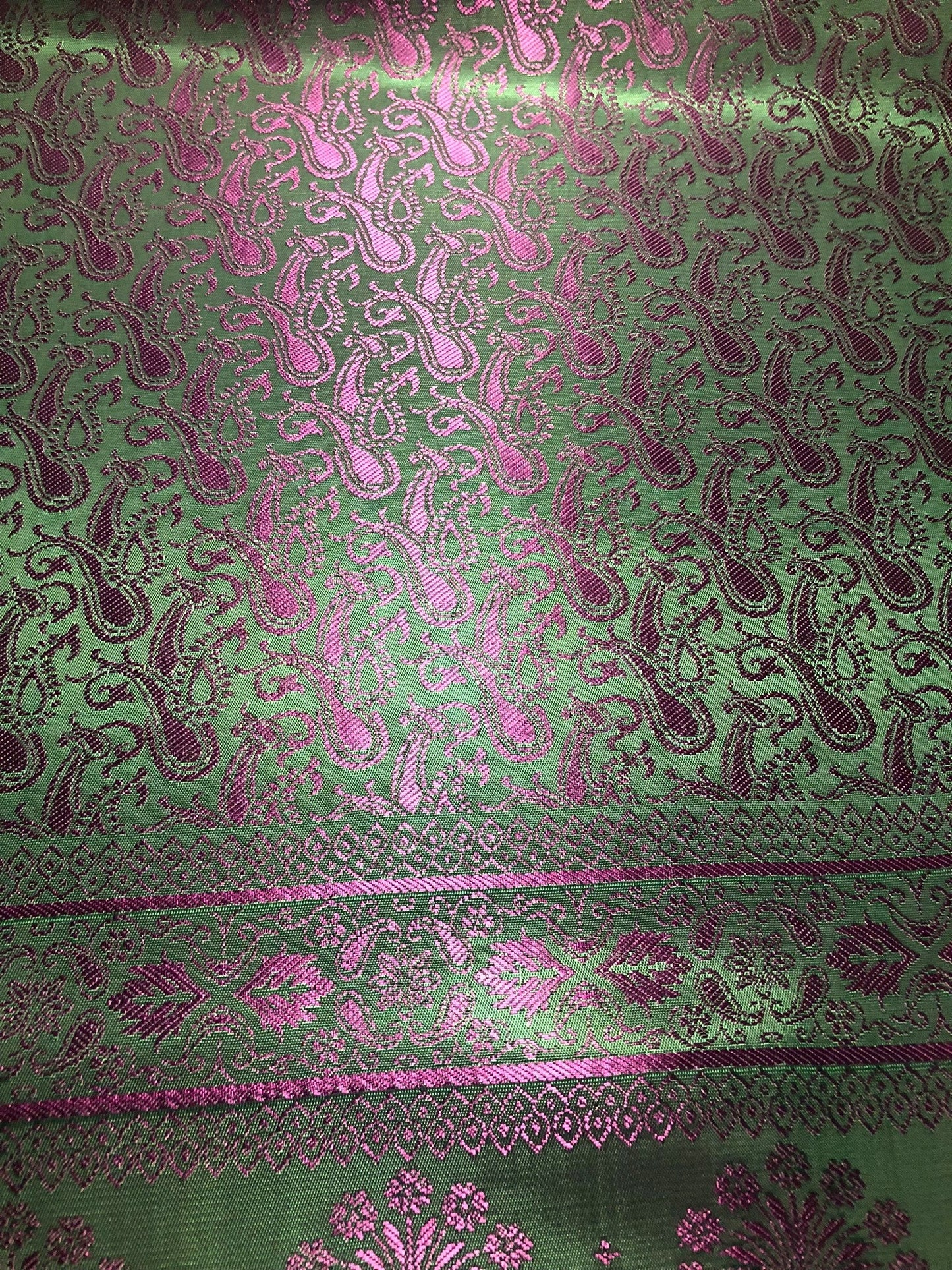 Green Hot Pink Silk Scarf Paisley For