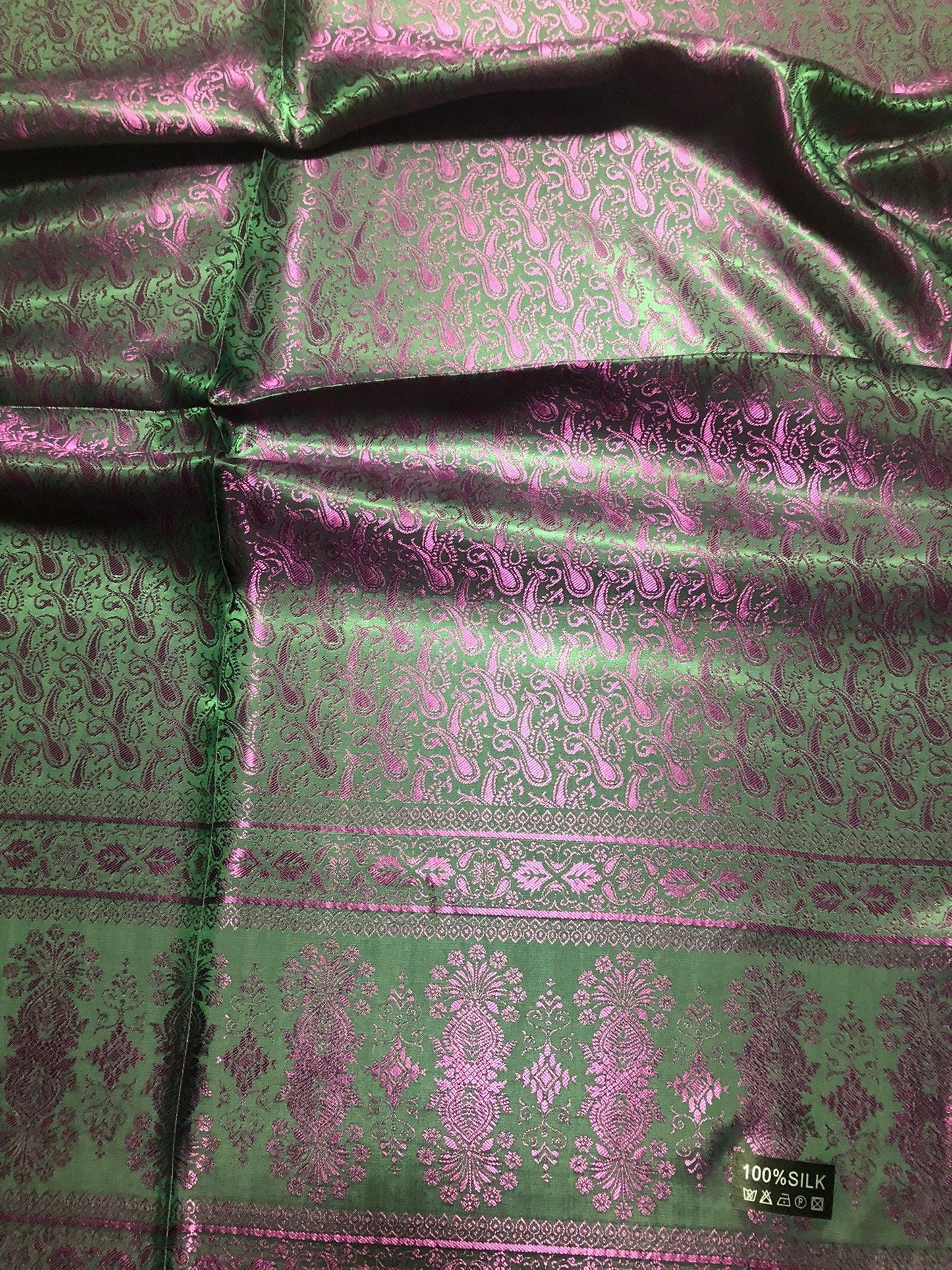 Green Hot Pink Silk Scarf Paisley For