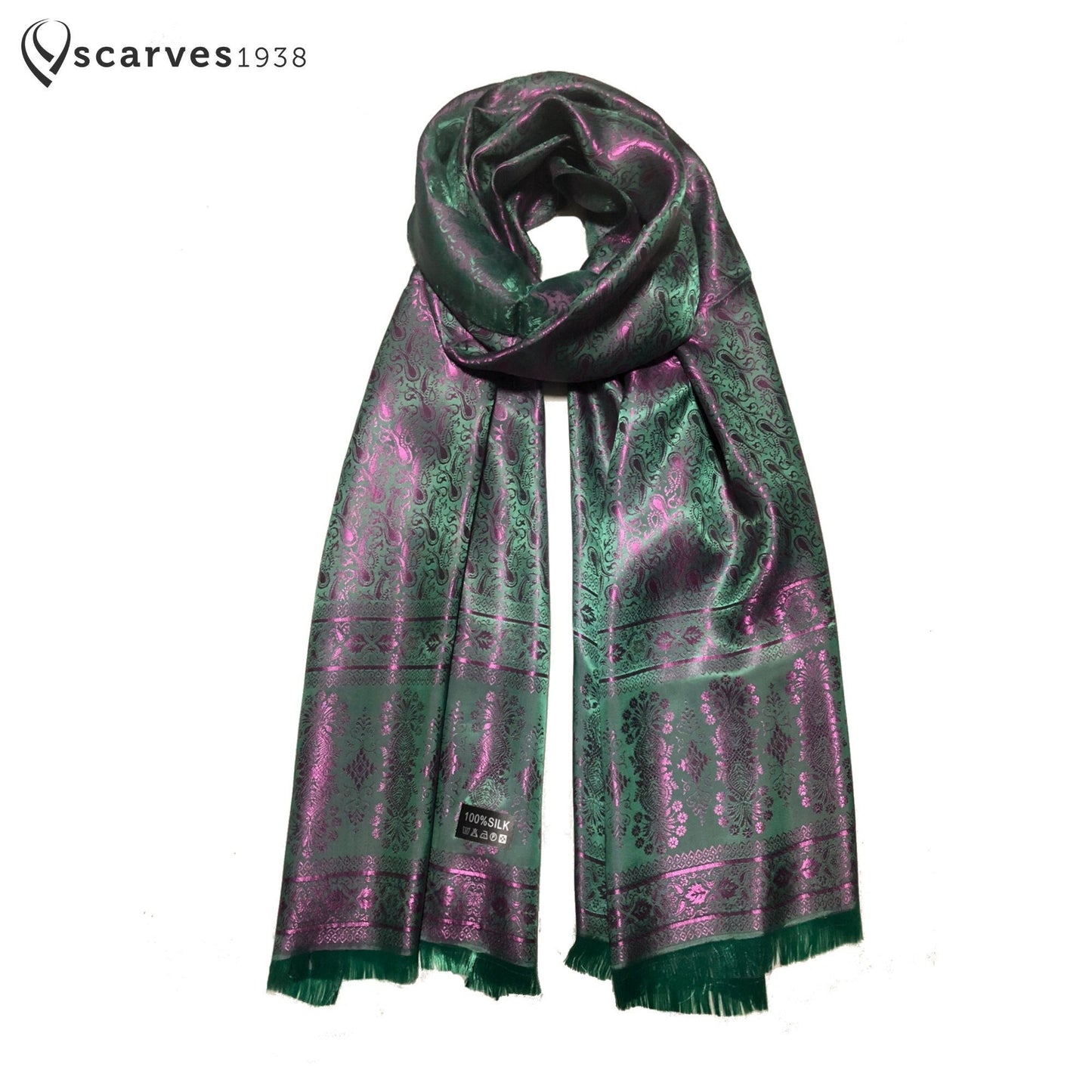Green Hot Pink Silk Scarf Paisley For