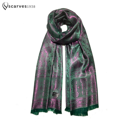 Green Hot Pink Silk Scarf Paisley For