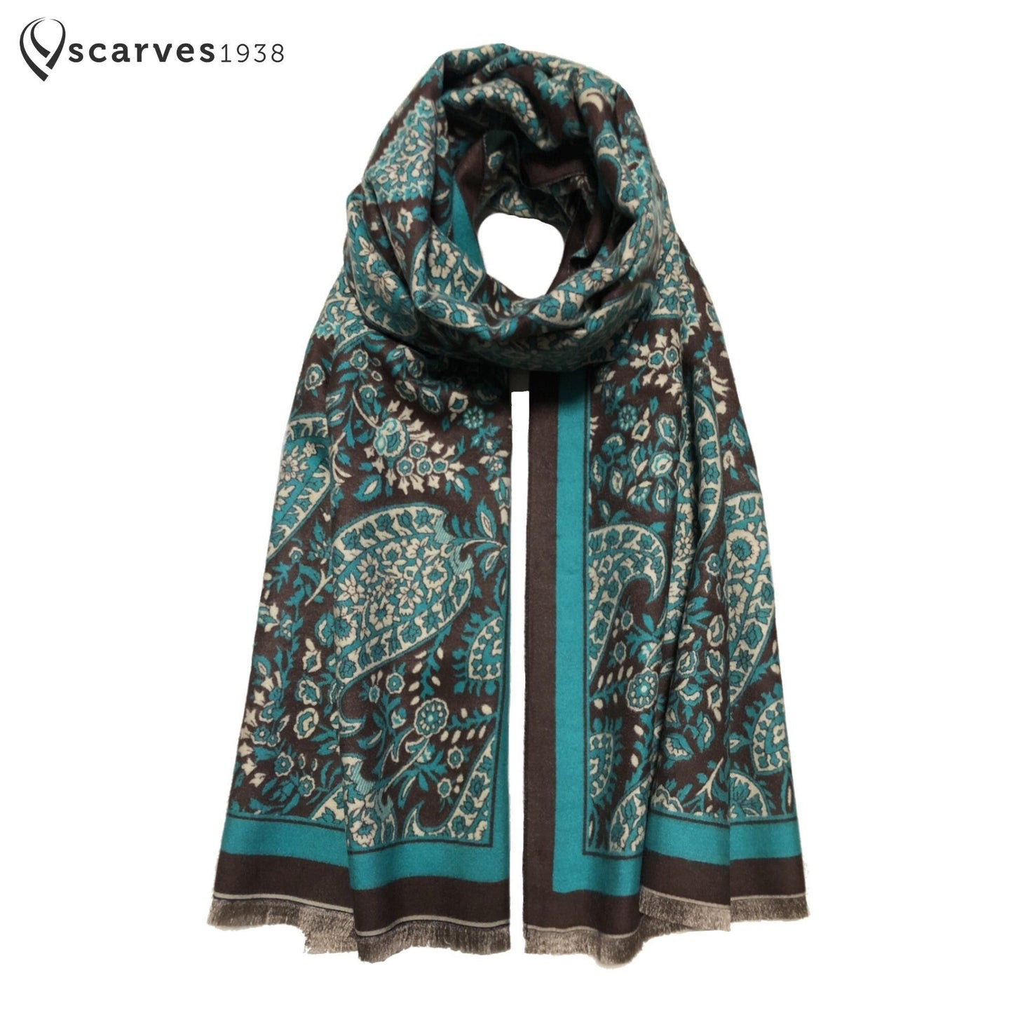 Black And Green Cashmere Scarf Paisley Silky