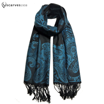 Turquoise Black Paisley Scarf Clothing Hair Wrap