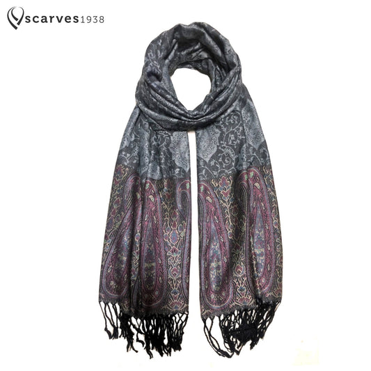 Gray Pashmina Scarf Paisley Wraps God Eyes