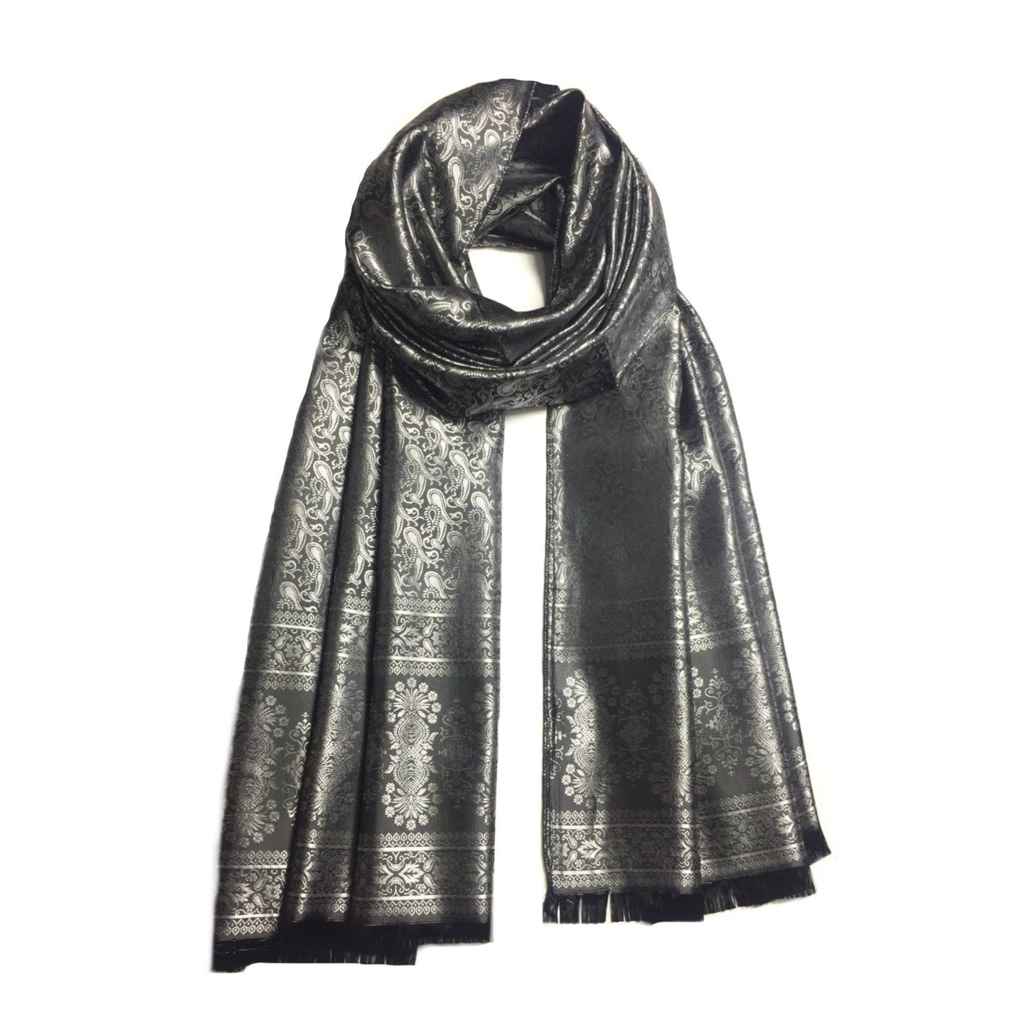 Silver Silk Scarf For Her Reversible Paisley