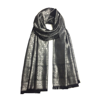 Silver Silk Scarf For Her Reversible Paisley
