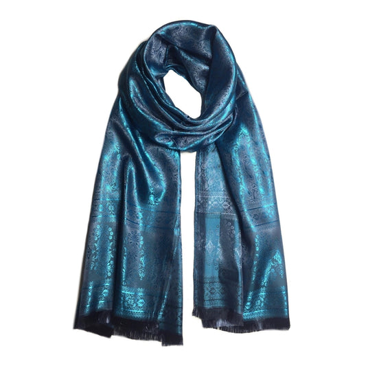 Blue Silk Scarf For Her Reversible Paisley