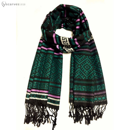 Pashmina Scarf Dark Green Tribal Ethnic Unisexscarf