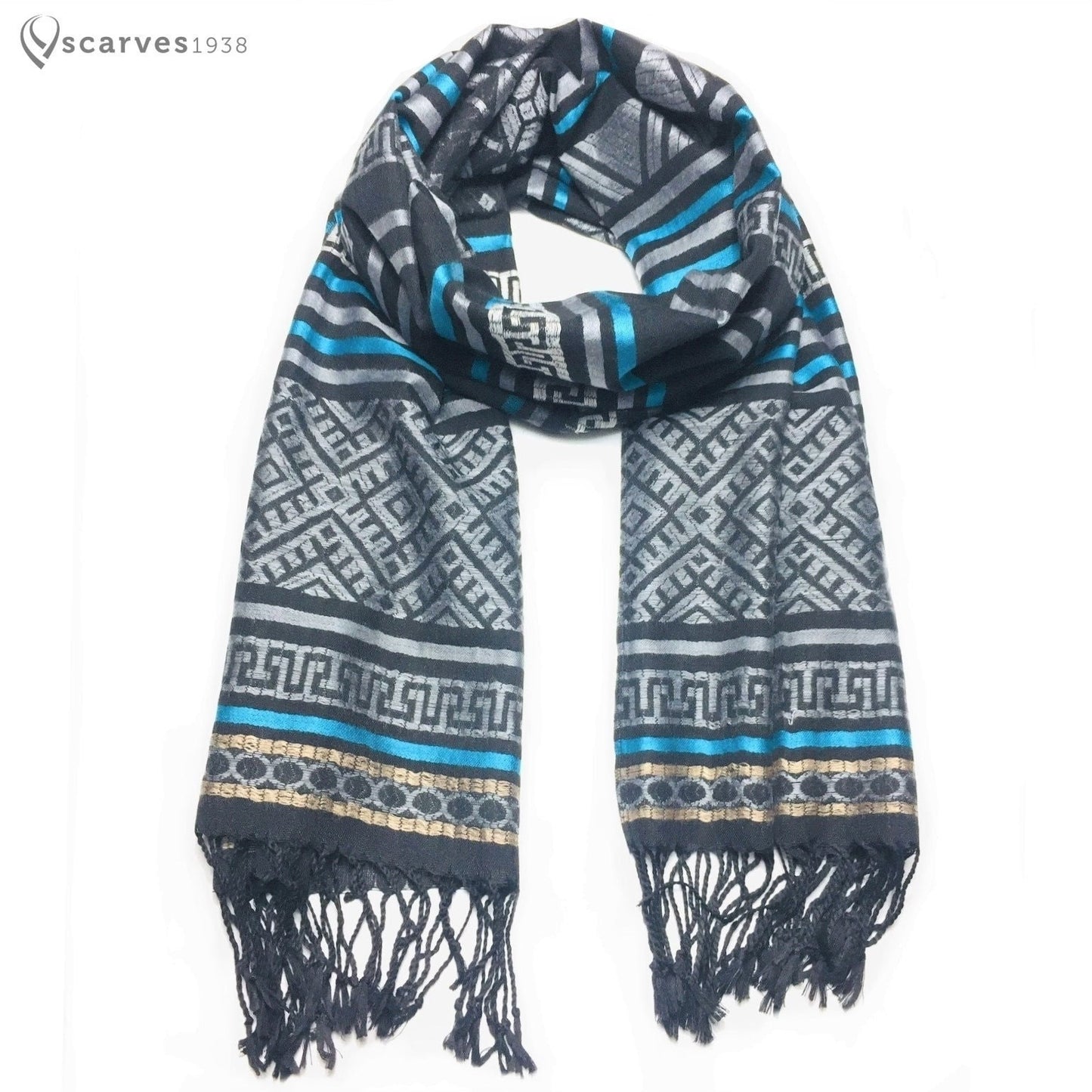 Tribal Geometric Pashmina Gray Striped Pattern Turban