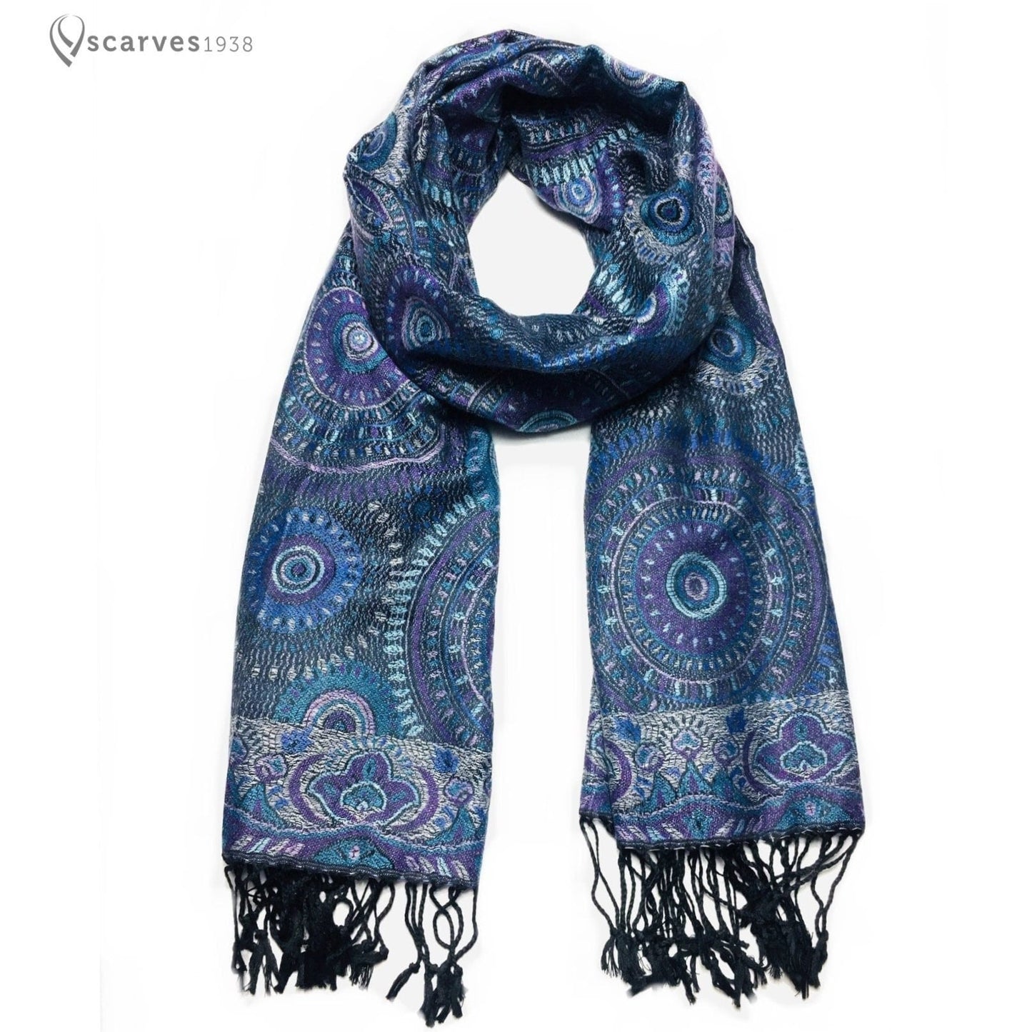 Mandala Blue Pashmina Purple Scarf Circles Turban