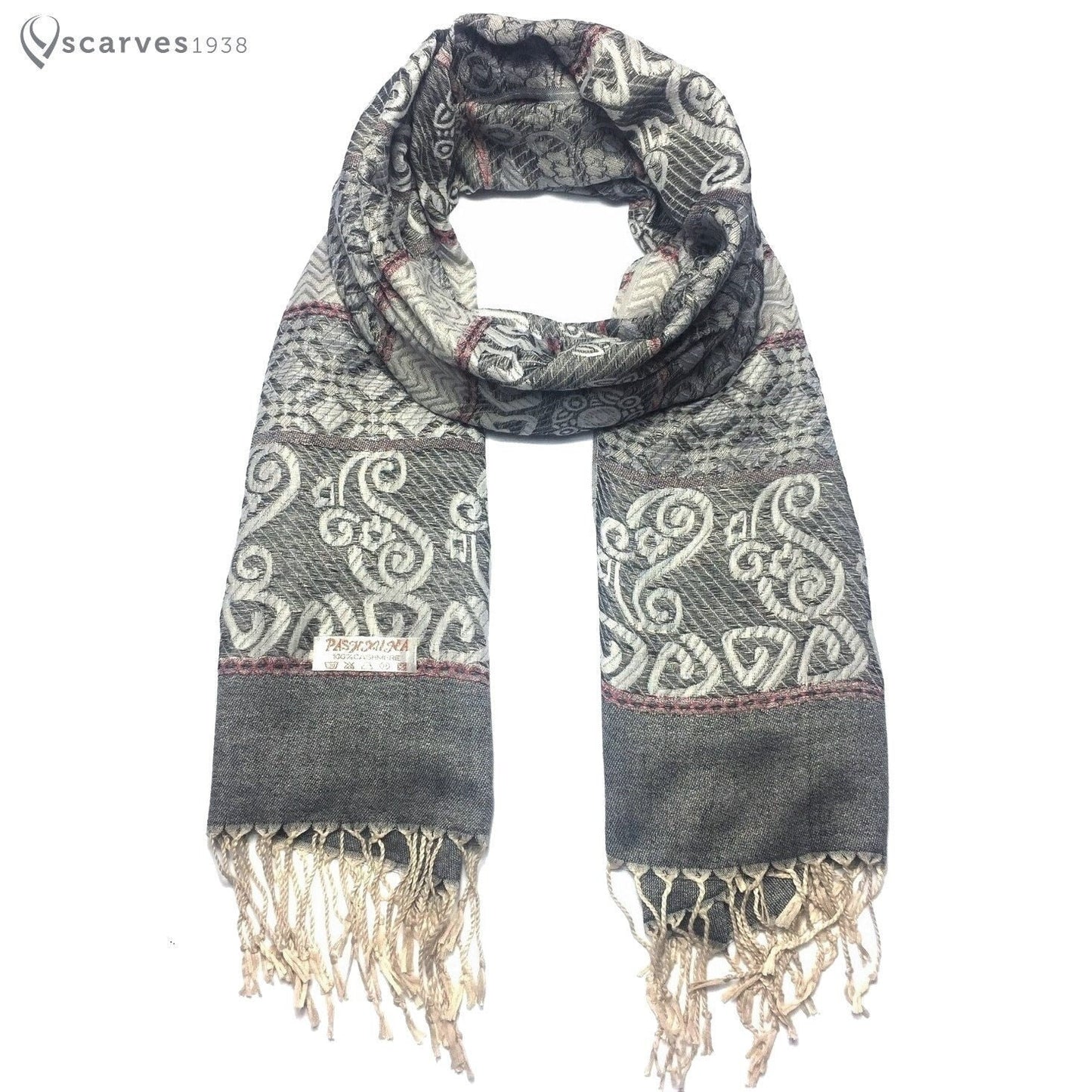 Tribal Gray Pashmina Scarf Lightweight Turban