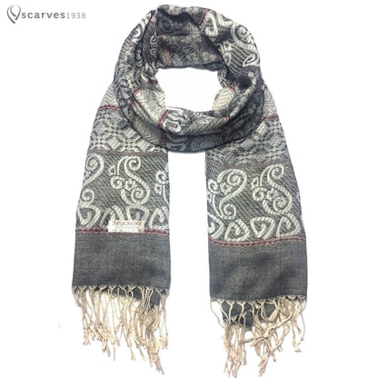 Tribal Gray Pashmina Scarf Lightweight Turban