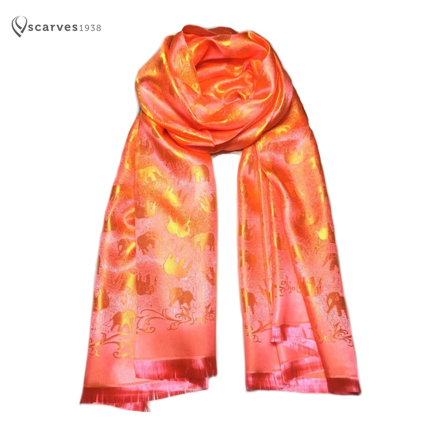 Orange Silk Scarf Designer For Her Elephants