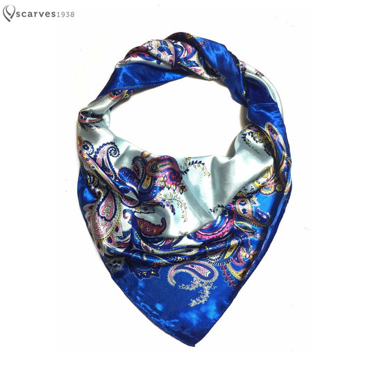 Blue Paisley Satin Scarf Headscarf