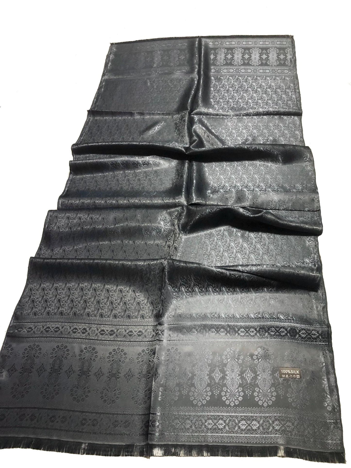 Gray Shiny Silk Scarf For Her Reversible