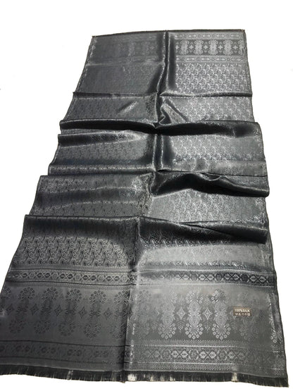 Gray Shiny Silk Scarf For Her Reversible