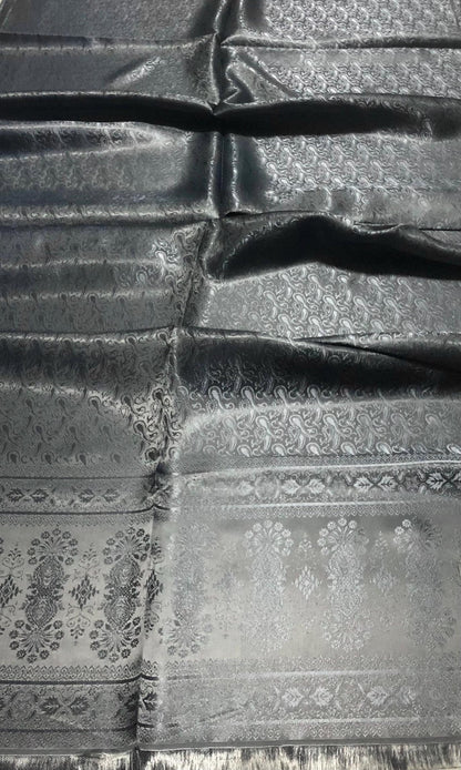 Gray Shiny Silk Scarf For Her Reversible