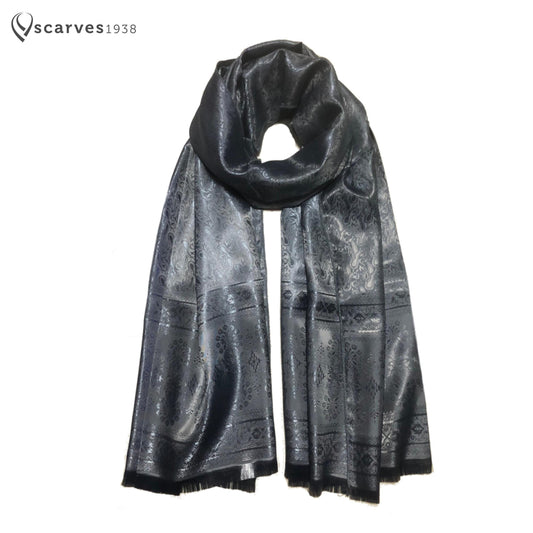 Gray Shiny Silk Scarf For Her Reversible