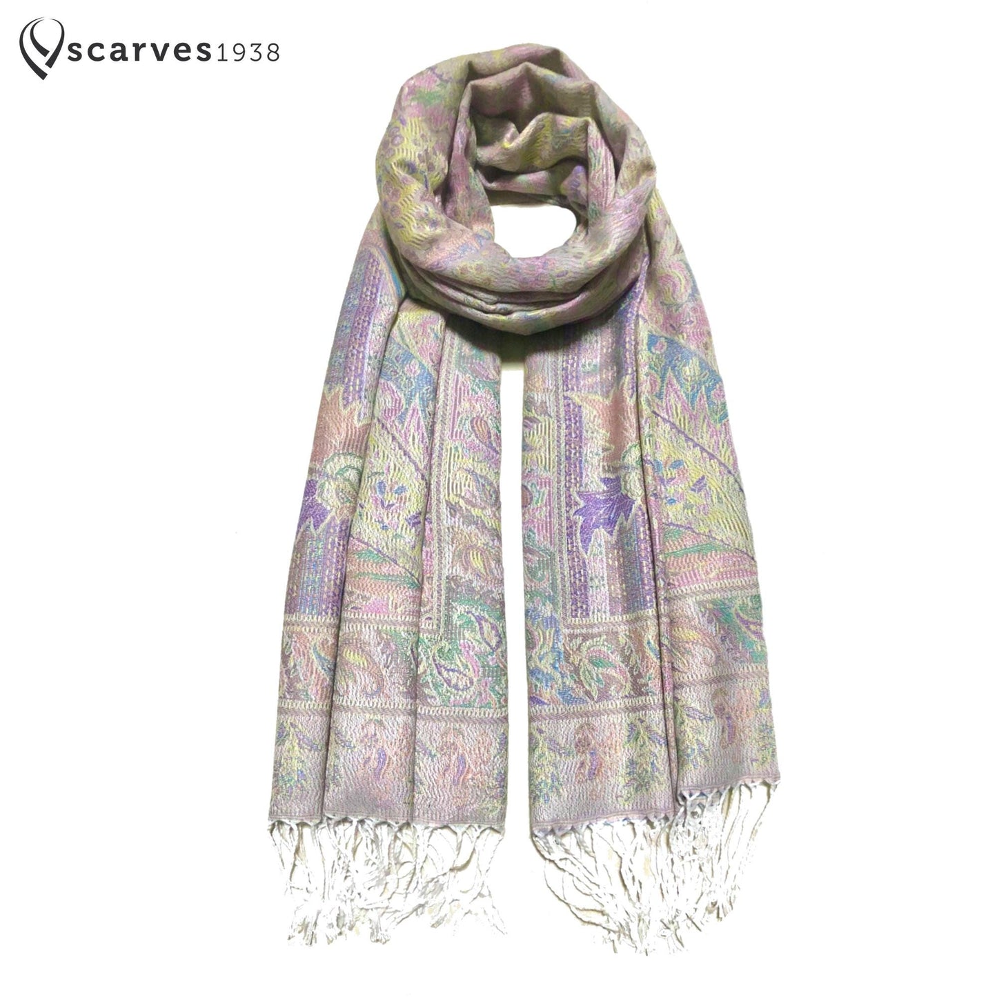 Light Colors Pashmina Scarf Ethnic Paisley Flowers