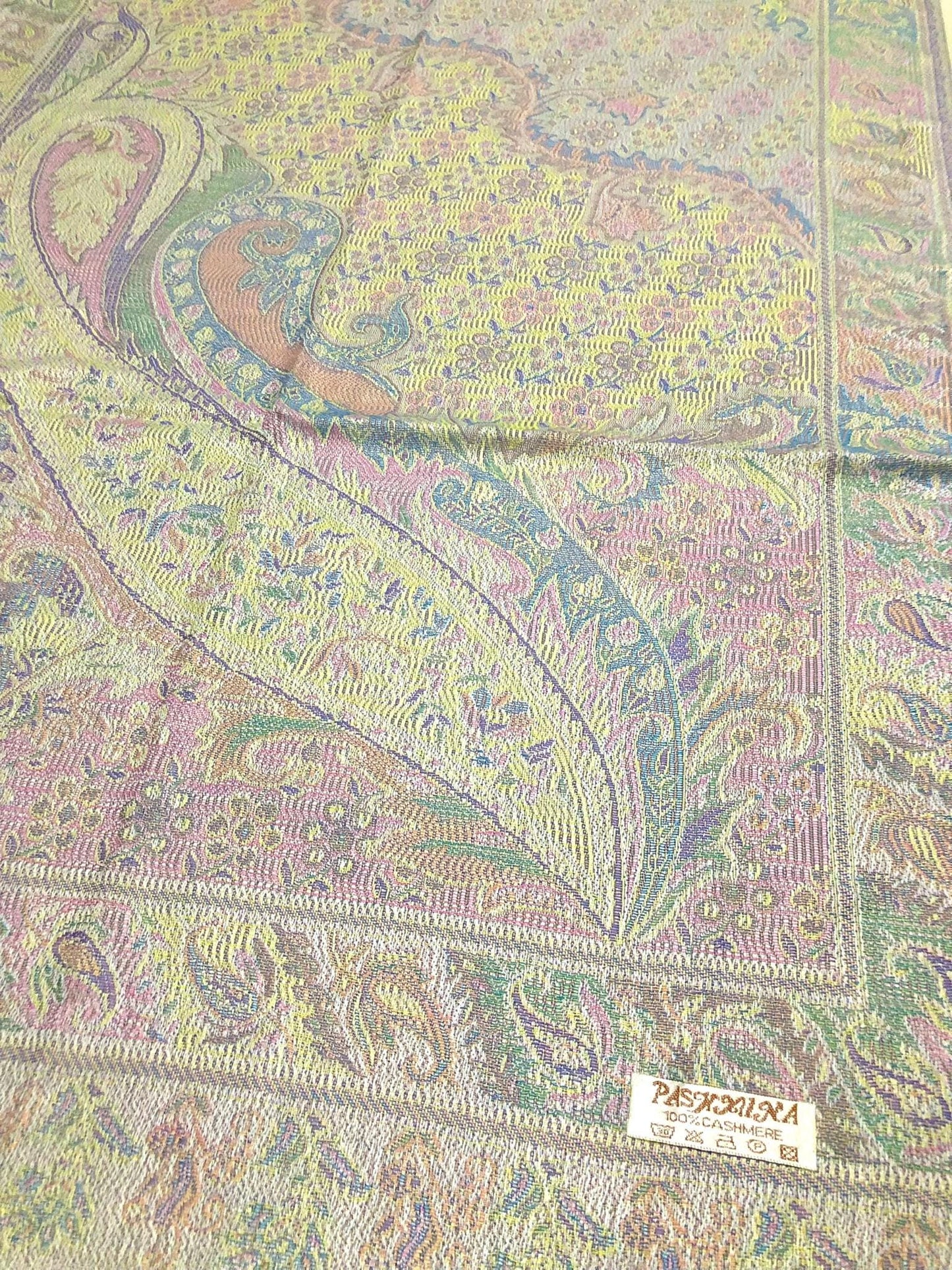 Light Colors Pashmina Scarf Ethnic Paisley Flowers