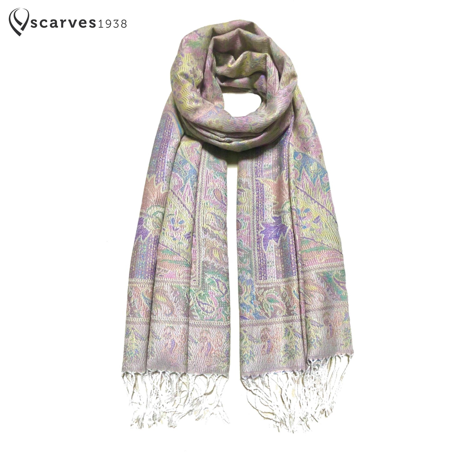 Light Colors Pashmina Scarf Ethnic Paisley Flowers