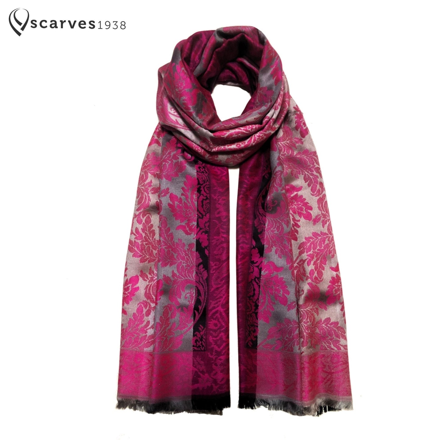 Fuchsia Gray Cashmere Scarf Hair Wrap Feeling