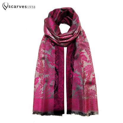 Fuchsia Gray Cashmere Scarf Hair Wrap Feeling