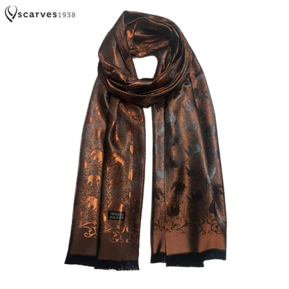 Bronze Elephants Silk Scarf Lover Gray Gypsy