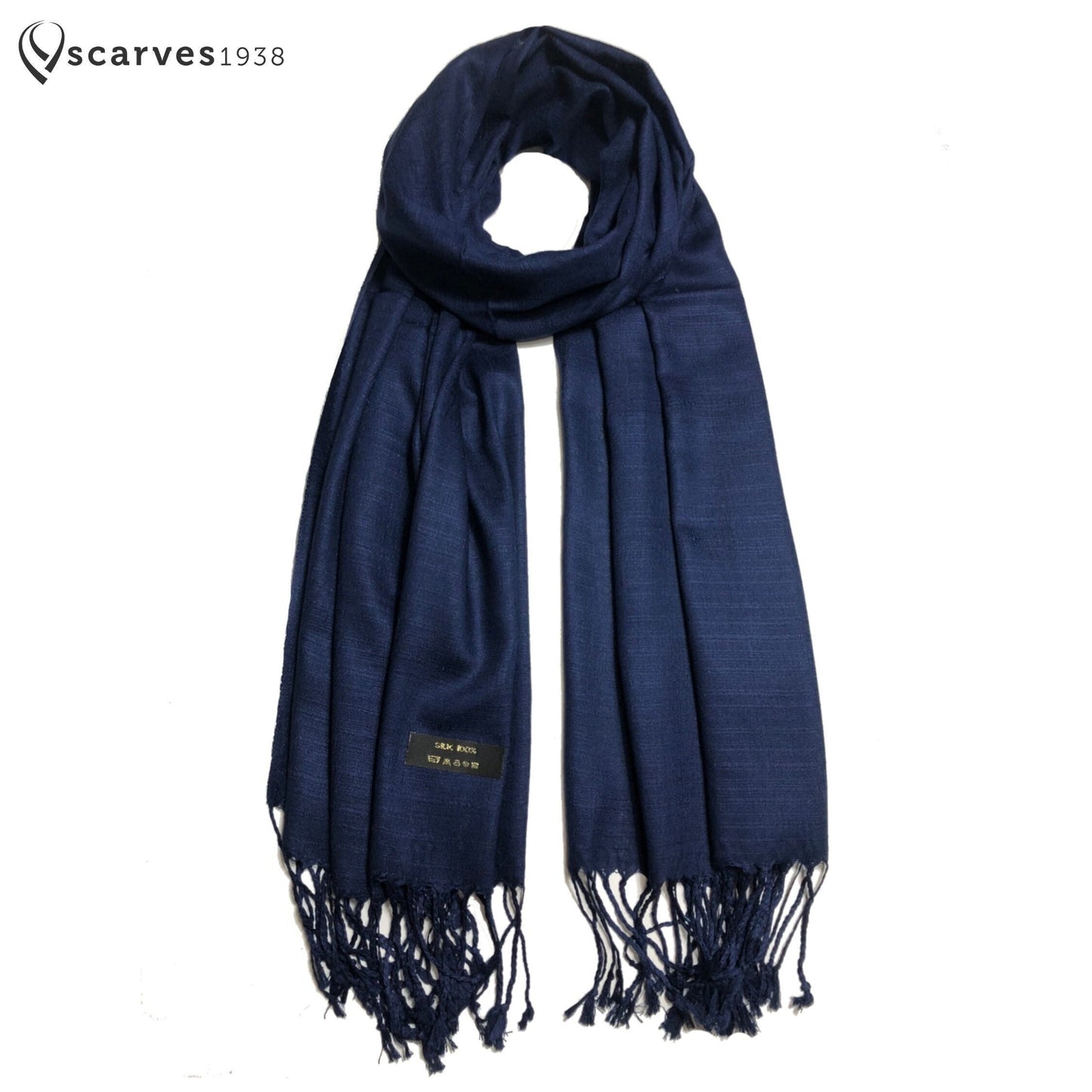 Dark Blue Raw Silk Scarf For Her