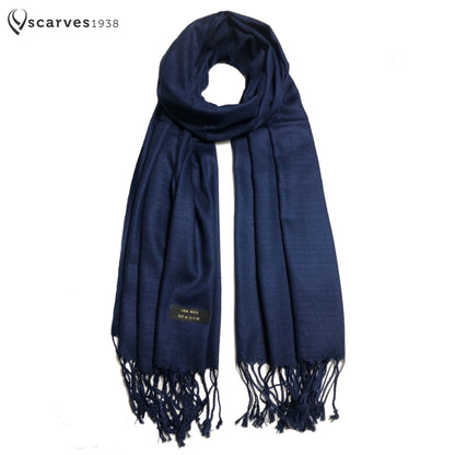 Dark Blue Raw Silk Scarf For Her